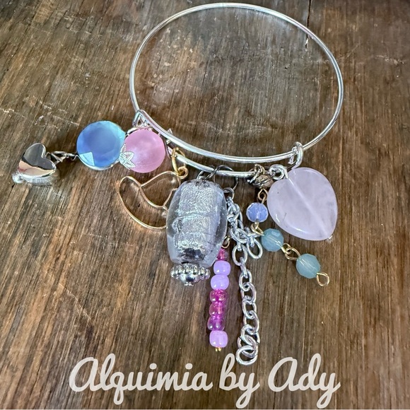 Alquimia Silver and Pink quartz heart Charm Bracelet - Picture 1 of 3
